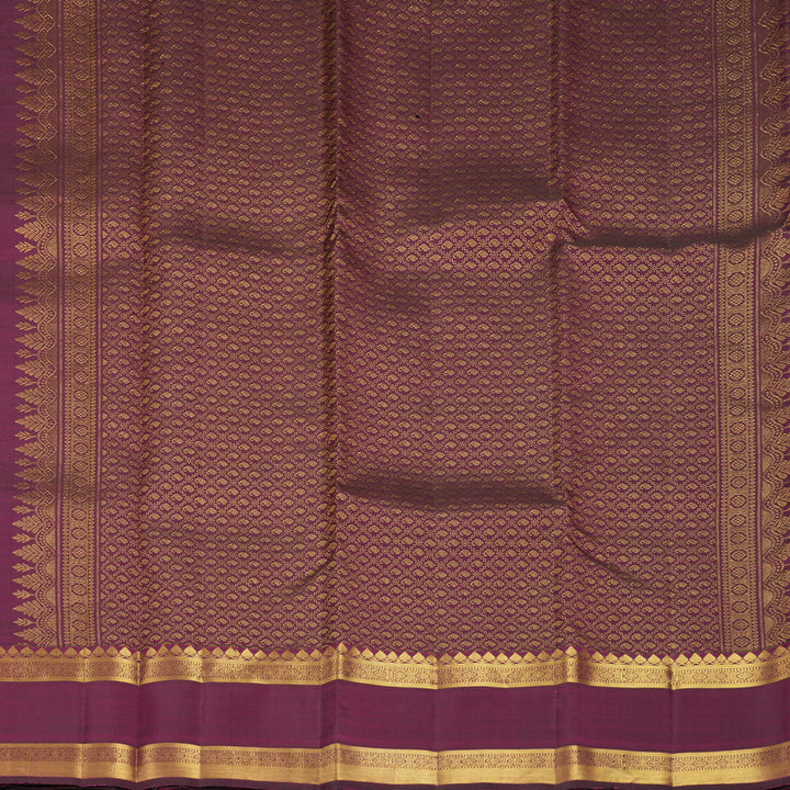 Hayagrivas Handloom Orangish-Pink Kanjivaram Silk Saree with Purple Border KBF1013I8-1