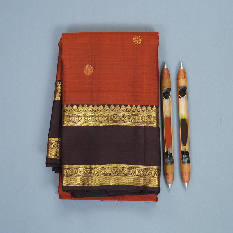 Hayagrivas Handloom Rust Orange Kanjivaram Silk Saree with Brown Border KBF1013I8-2