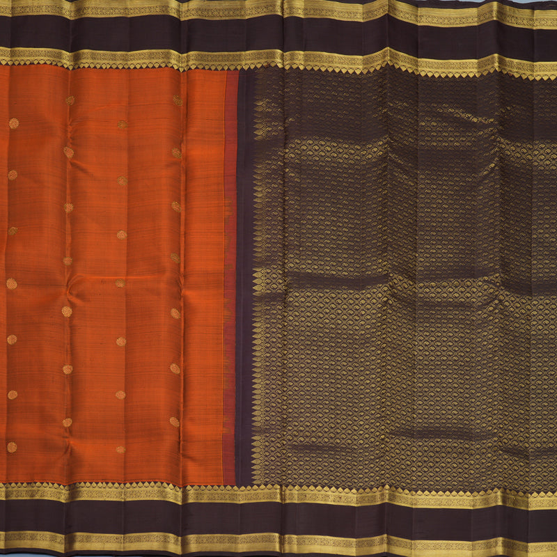 Hayagrivas Handloom Rust Orange Kanjivaram Silk Saree with Brown Border KBF1013I8-2