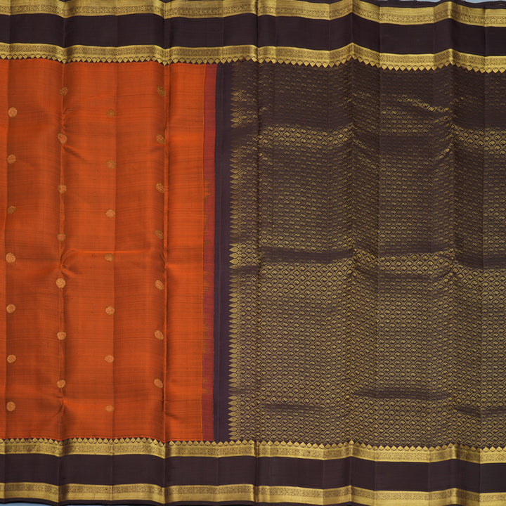 Hayagrivas Handloom Rust Orange Kanjivaram Silk Saree with Brown Border KBF1013I8-2