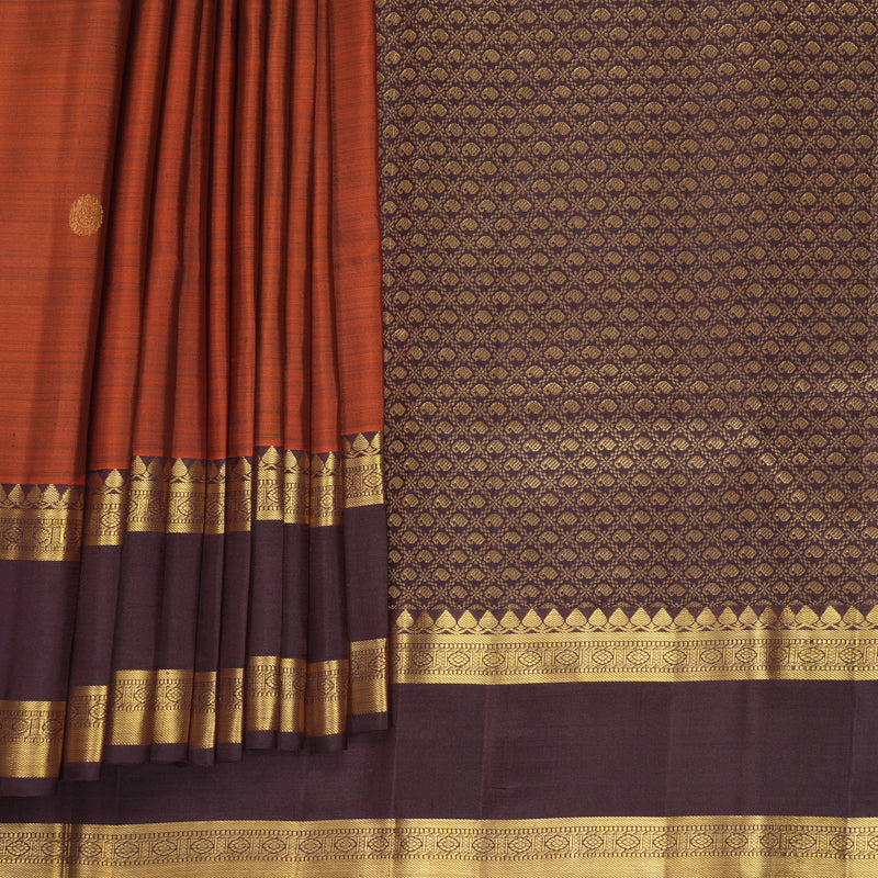 Hayagrivas Handloom Rust Orange Kanjivaram Silk Saree with Brown Border KBF1013I8-2