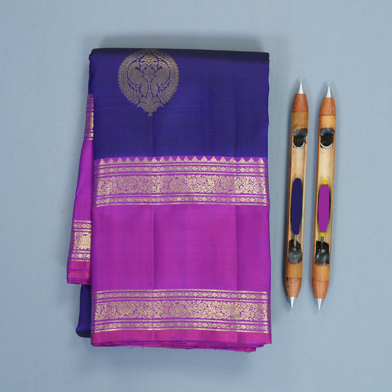 Hayagrivas Handloom Royal Blue Kanjivaram Silk Saree with Purple Border KBF1013I8-3