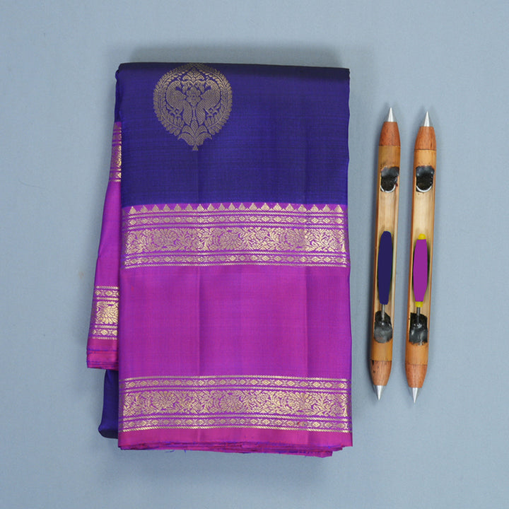 Hayagrivas Handloom Royal Blue Kanjivaram Silk Saree with Purple Border KBF1013I8-3