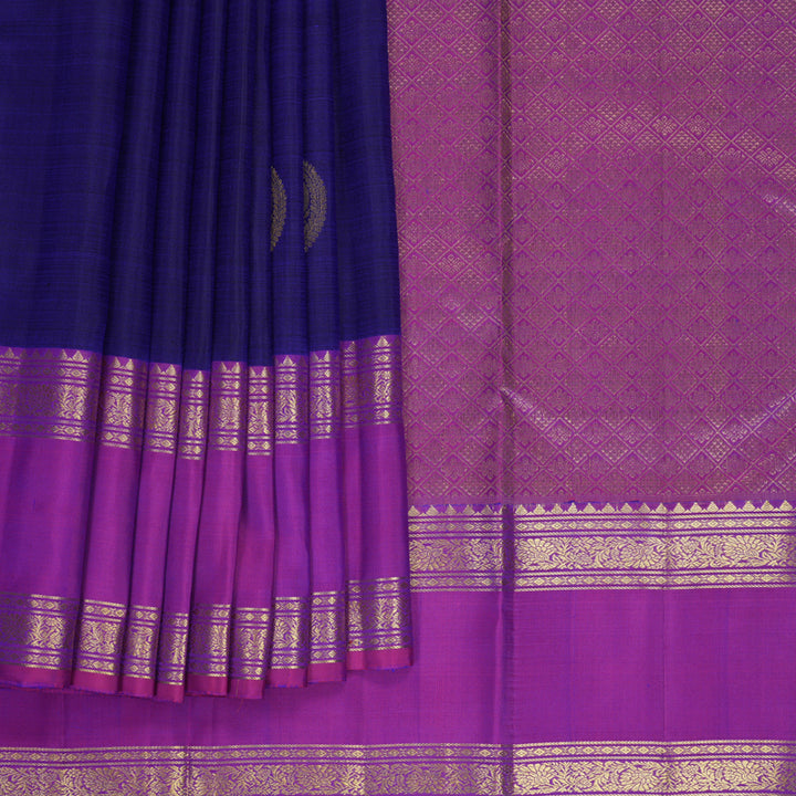 Hayagrivas Handloom Royal Blue Kanjivaram Silk Saree with Purple Border KBF1013I8-3