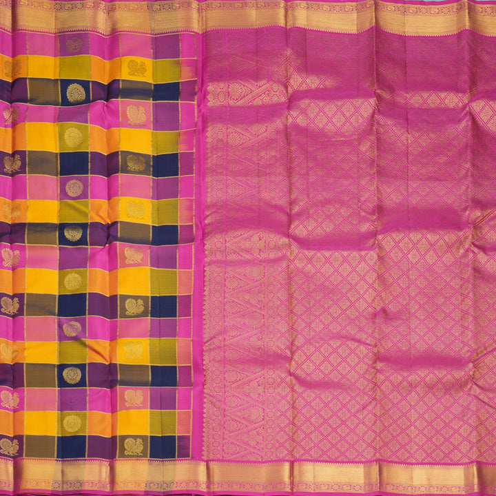 Hayagrivas Handloom Multicolour Checks Kanjivaram Silk Saree KBF1017I1-1