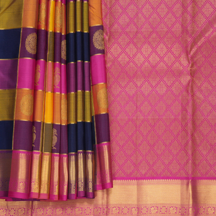 Hayagrivas Handloom Multicolour Checks Kanjivaram Silk Saree KBF1017I1-1