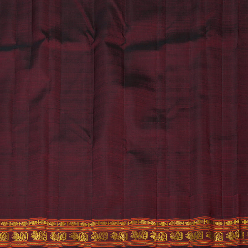 Hayagrivas Handloom Yellow Kanjivaram Silk Saree with Wine Border KBF101D2-1