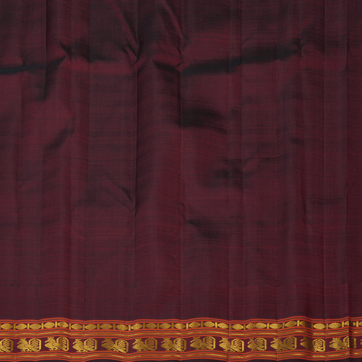 Hayagrivas Handloom Yellow Kanjivaram Silk Saree with Wine Border KBF101D2-1