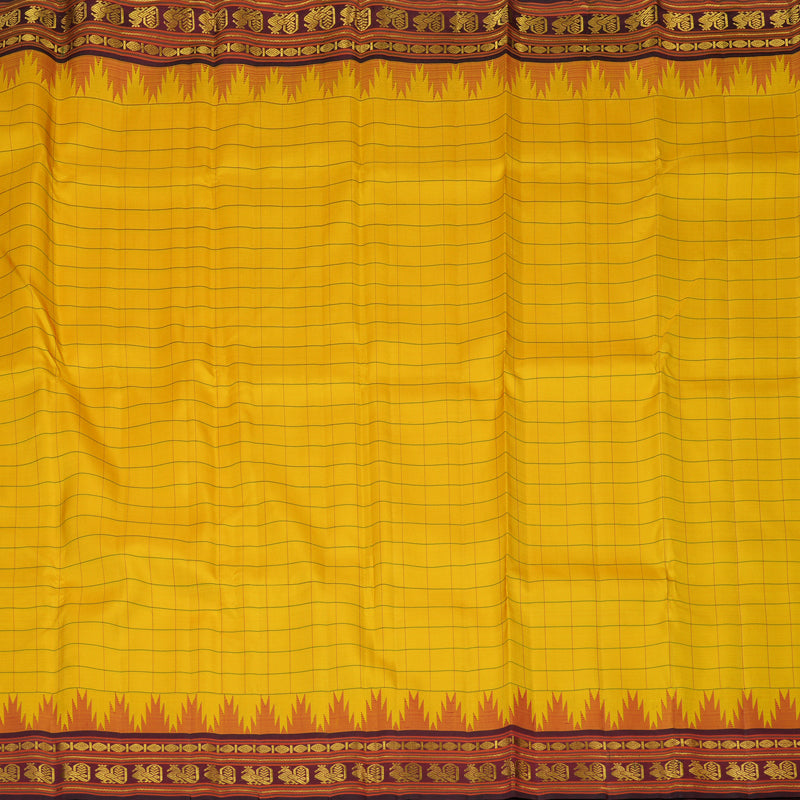 Hayagrivas Handloom Yellow Kanjivaram Silk Saree with Wine Border KBF101D2-1