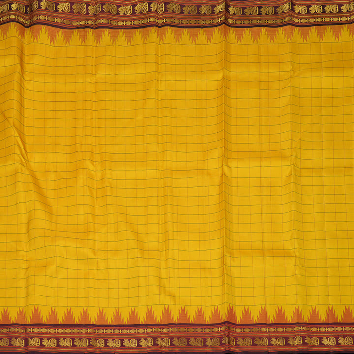 Hayagrivas Handloom Yellow Kanjivaram Silk Saree with Wine Border KBF101D2-1