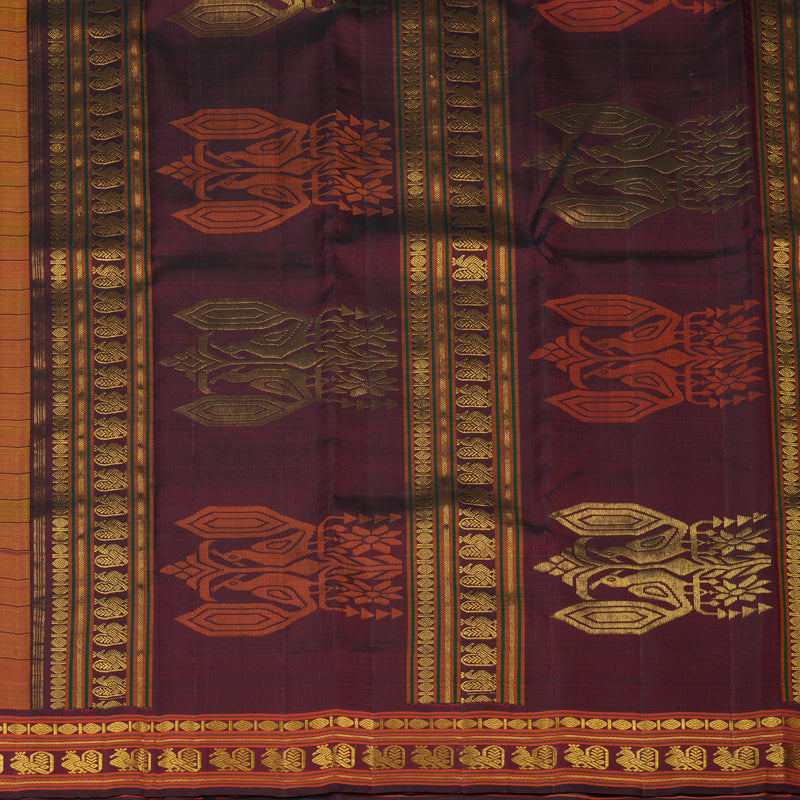 Hayagrivas Handloom Yellow Kanjivaram Silk Saree with Wine Border KBF101D2-1