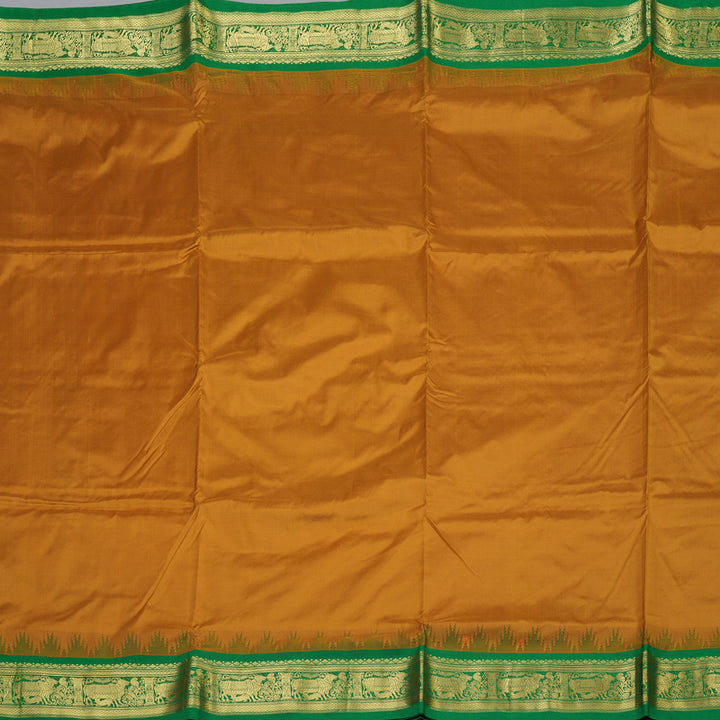 Hayagrivas Handloom Golden Mustard Ten Yards Silk Saree with Green Border KBF102D1-8