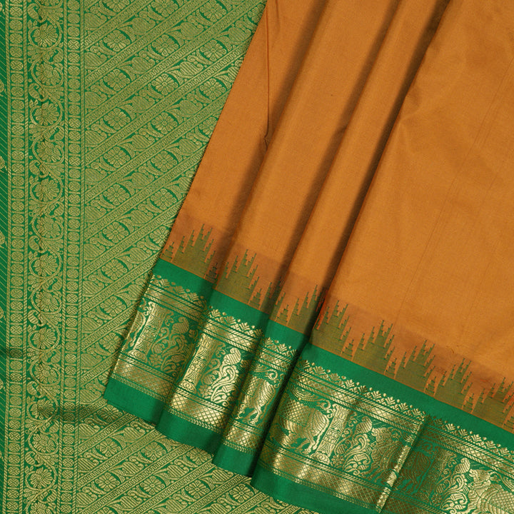 Hayagrivas Handloom Golden Mustard Ten Yards Silk Saree with Green Border KBF102D1-8