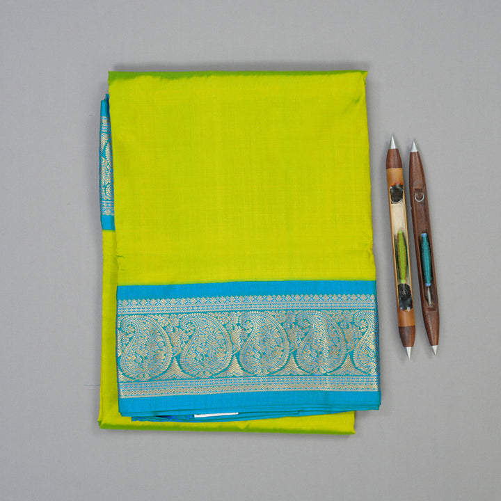 Hayagrivas Handloom Fluorescent Green Ten Yards Silk Saree KBF102D2-18