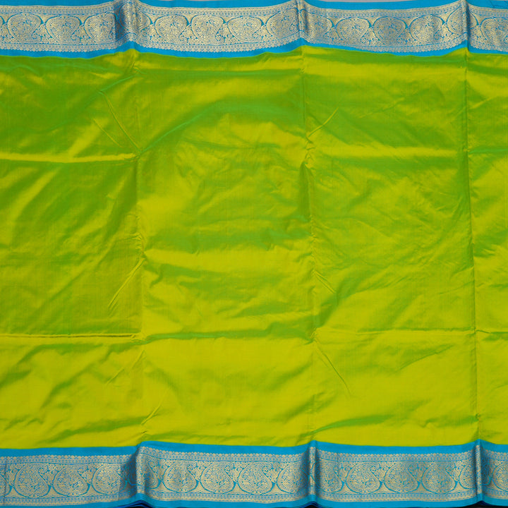 Hayagrivas Handloom Fluorescent Green Ten Yards Silk Saree KBF102D2-18