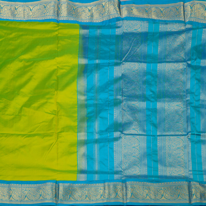 Hayagrivas Handloom Fluorescent Green Ten Yards Silk Saree KBF102D2-18