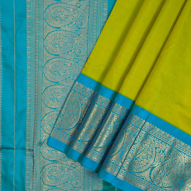 Hayagrivas Handloom Fluorescent Green Ten Yards Silk Saree KBF102D2-18