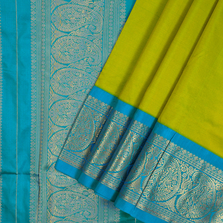 Hayagrivas Handloom Fluorescent Green Ten Yards Silk Saree KBF102D2-18