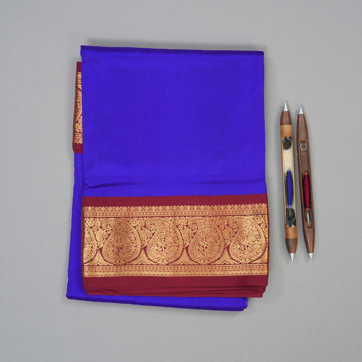 Hayagrivas Handloom MS Blue Ten Yards Silk Saree KBF102D2-4