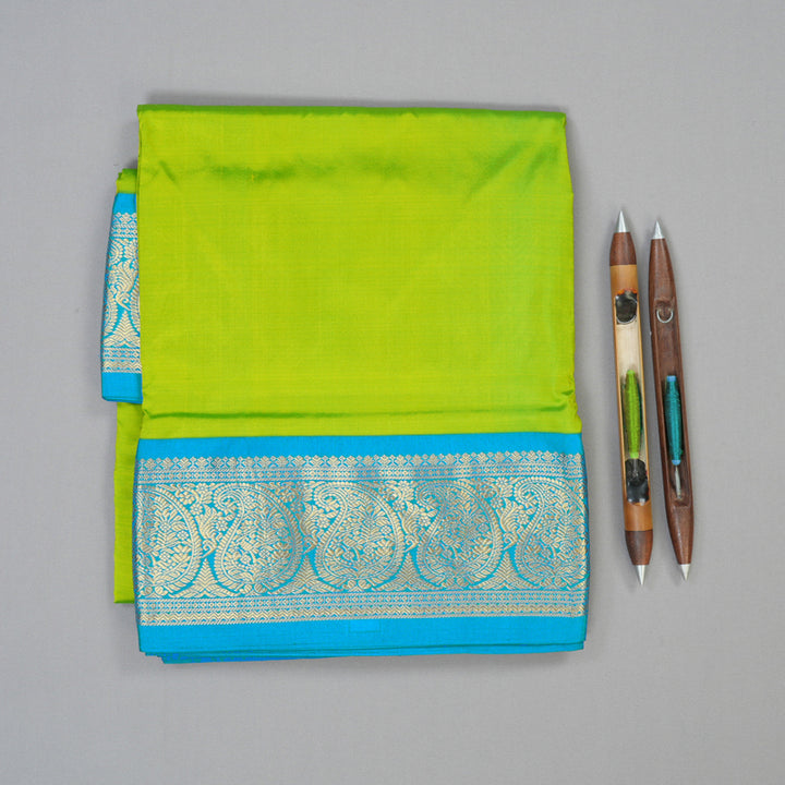 Hayagrivas Handloom Fluorescent Green Ten Yards Silk Saree KBF102D2-7