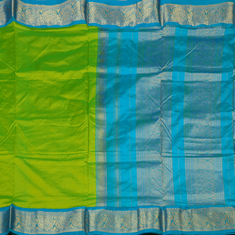 Hayagrivas Handloom Fluorescent Green Ten Yards Silk Saree KBF102D2-7