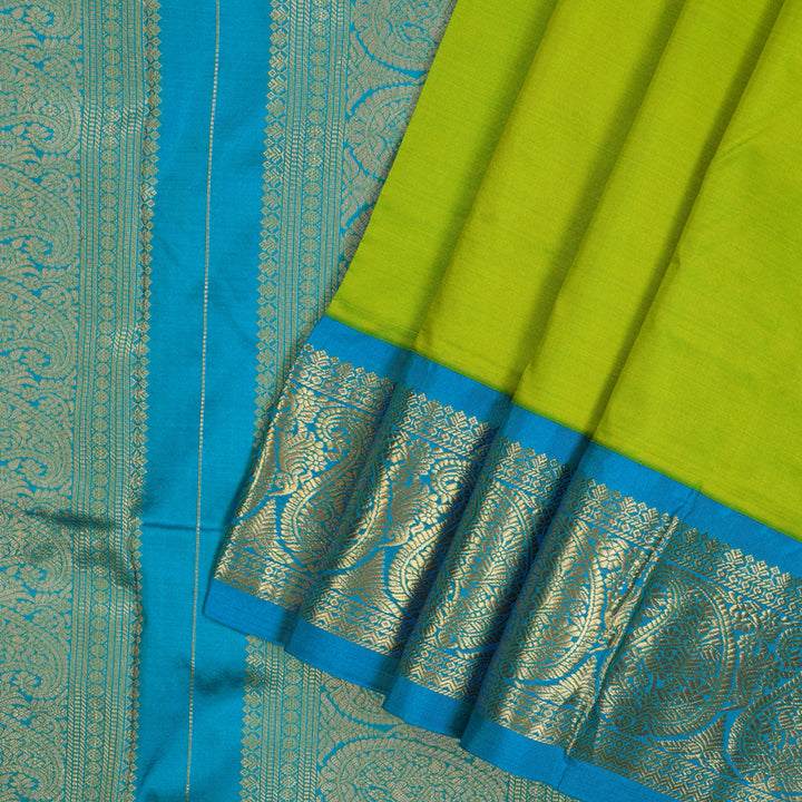 Hayagrivas Handloom Fluorescent Green Ten Yards Silk Saree KBF102D2-7