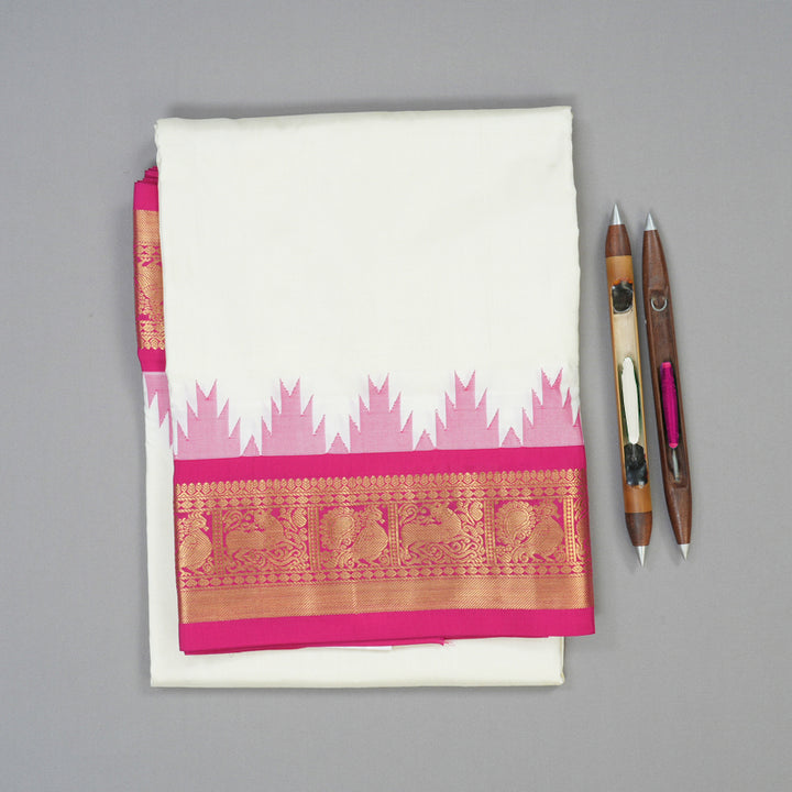 Hayagrivas Handloom Half-White Ten Yards Silk Saree KBF102D4-13