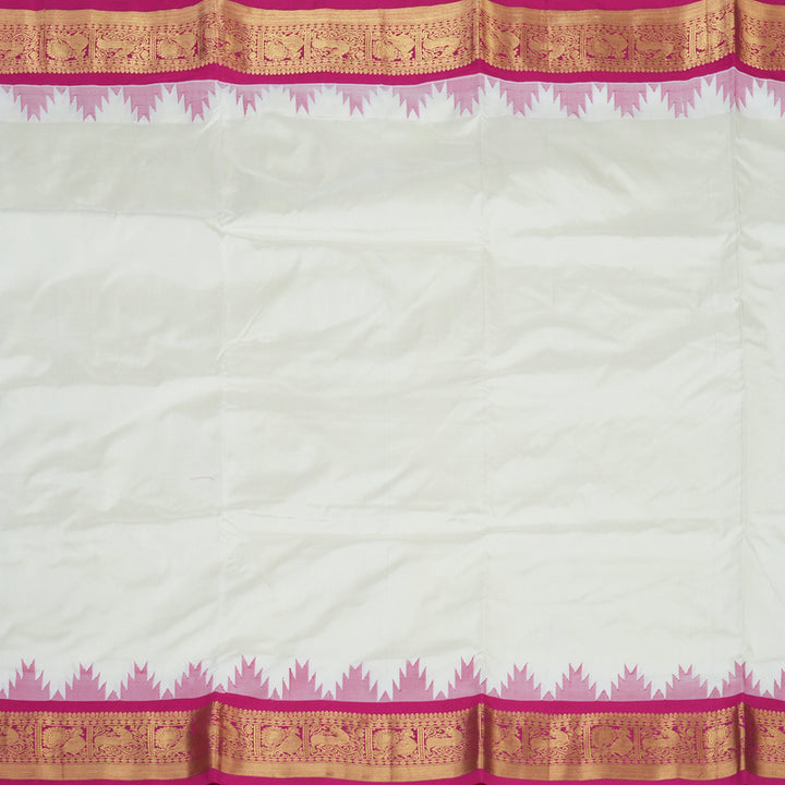 Hayagrivas Handloom Half-White Ten Yards Silk Saree KBF102D4-13