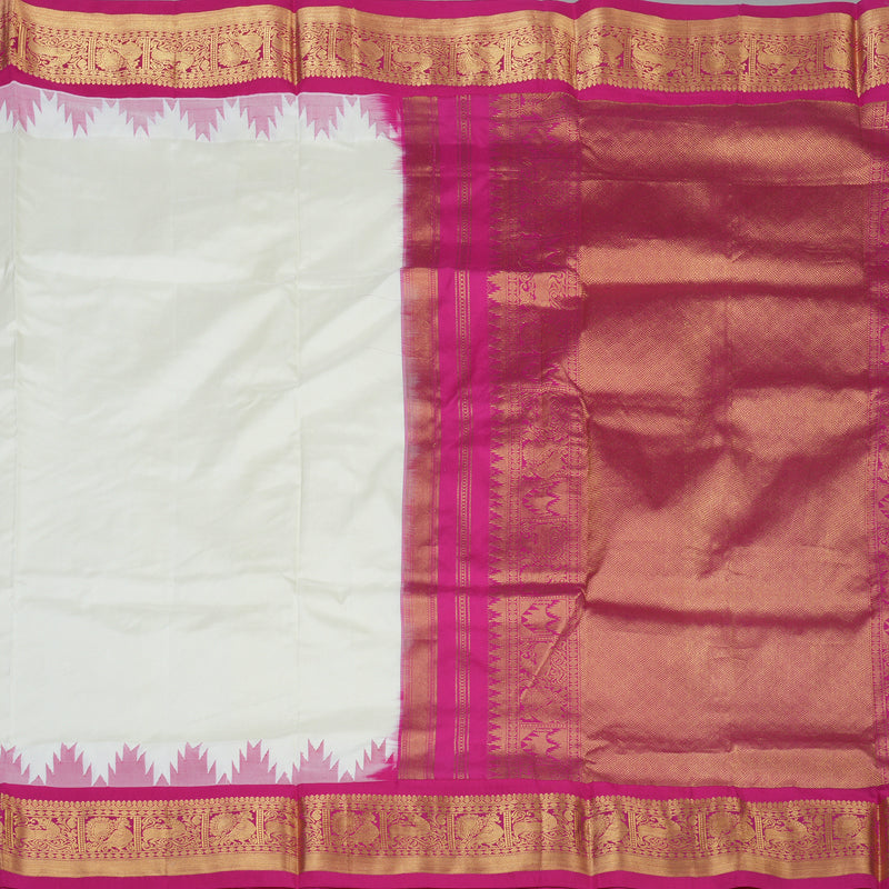Hayagrivas Handloom Half-White Ten Yards Silk Saree KBF102D4-13