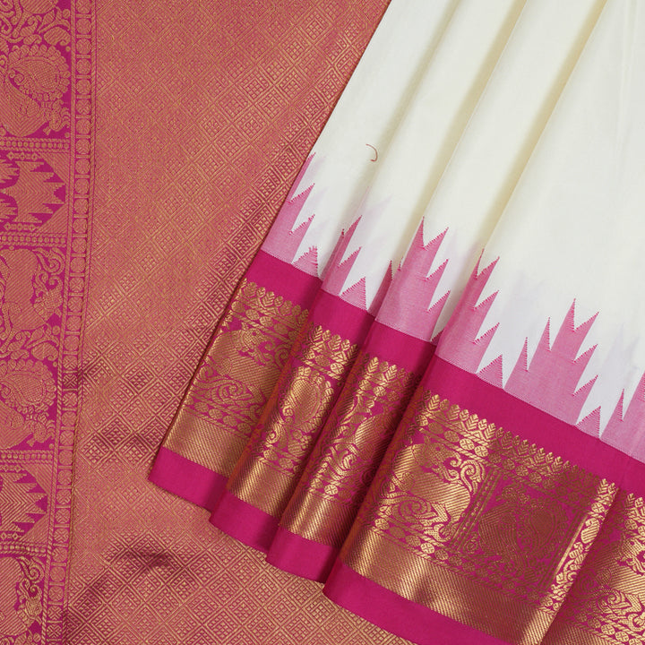 Hayagrivas Handloom Half-White Ten Yards Silk Saree KBF102D4-13