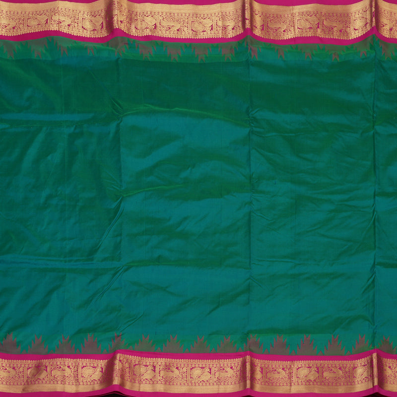 Hayagrivas Handloom Peacock Green Ten Yards Silk Saree KBF102D4-17