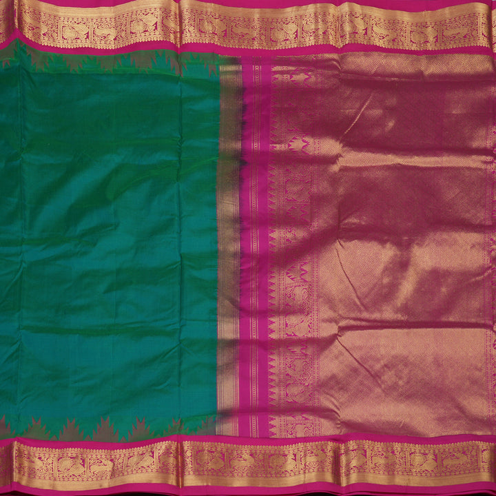 Hayagrivas Handloom Peacock Green Ten Yards Silk Saree KBF102D4-17