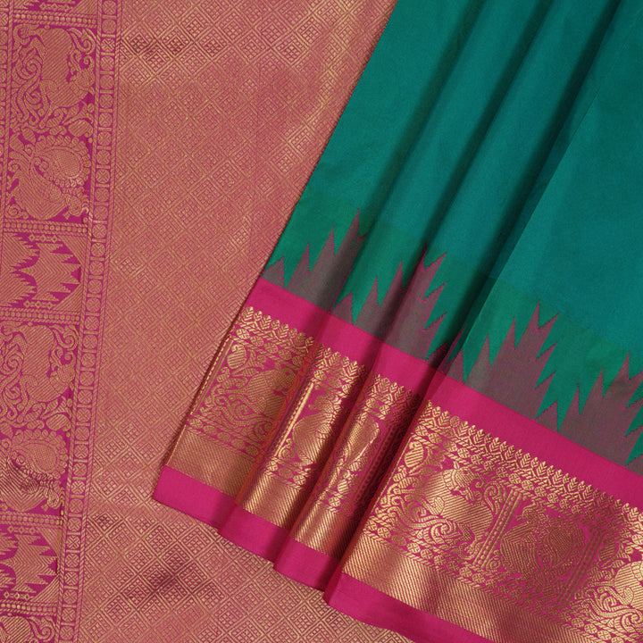 Hayagrivas Handloom Peacock Green Ten Yards Silk Saree KBF102D4-17