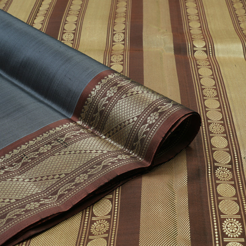 Hayagrivas Handloom Grey Kanjivaram Silk Saree with Rust Border KBF104D3-2