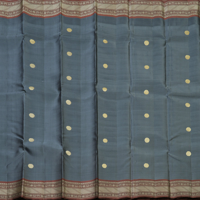 Hayagrivas Handloom Grey Kanjivaram Silk Saree with Rust Border KBF104D3-2