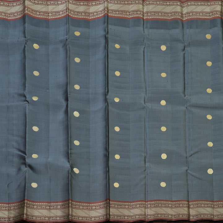 Hayagrivas Handloom Grey Kanjivaram Silk Saree with Rust Border KBF104D3-2