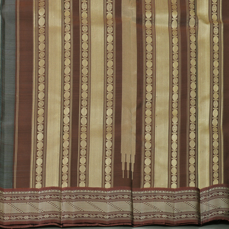 Hayagrivas Handloom Grey Kanjivaram Silk Saree with Rust Border KBF104D3-2