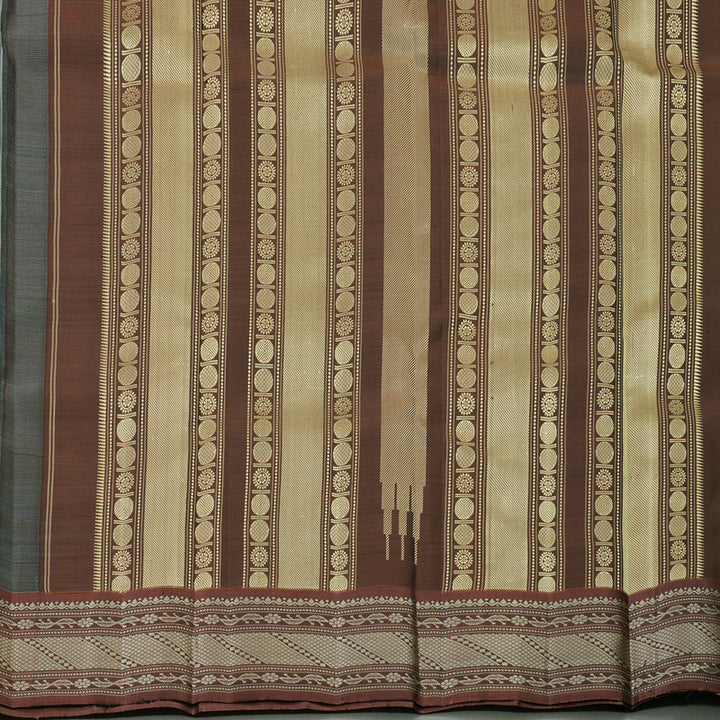 Hayagrivas Handloom Grey Kanjivaram Silk Saree with Rust Border KBF104D3-2