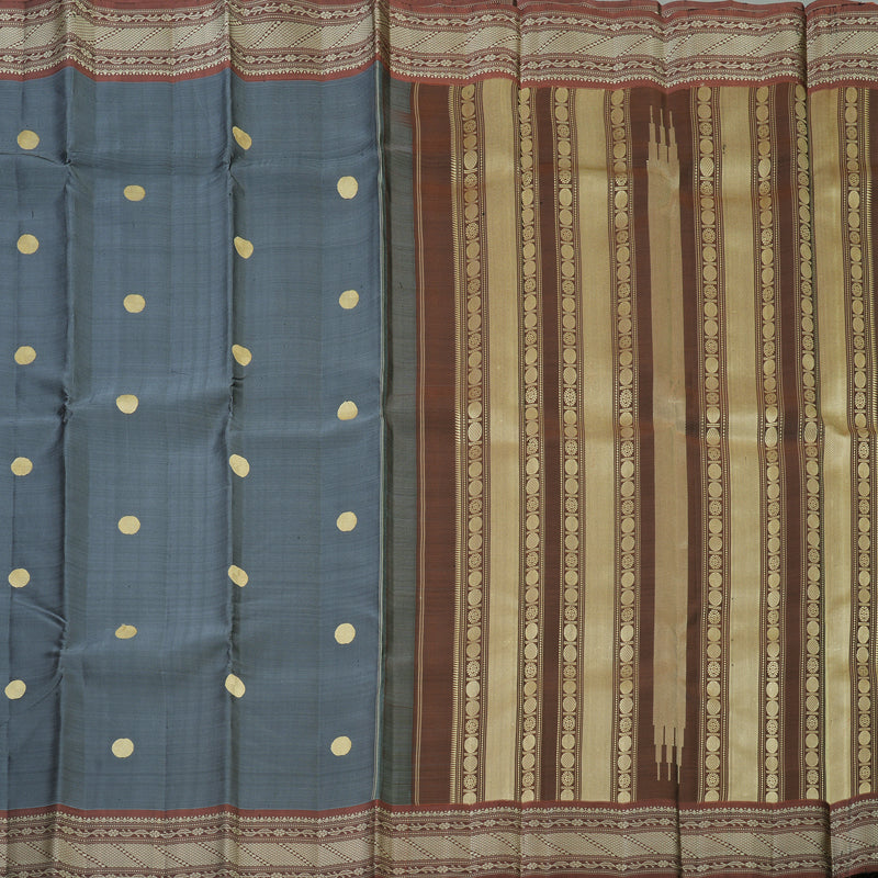 Hayagrivas Handloom Grey Kanjivaram Silk Saree with Rust Border KBF104D3-2