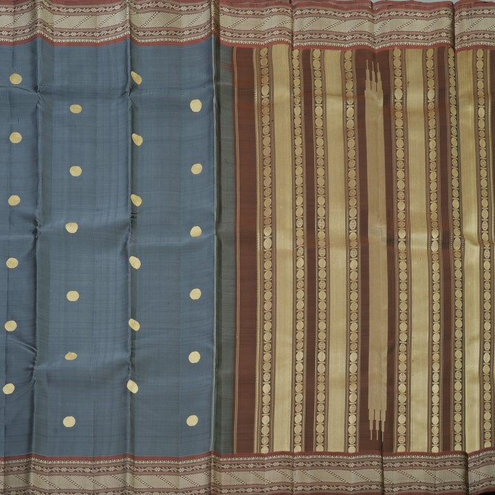 Hayagrivas Handloom Grey Kanjivaram Silk Saree with Rust Border KBF104D3-2