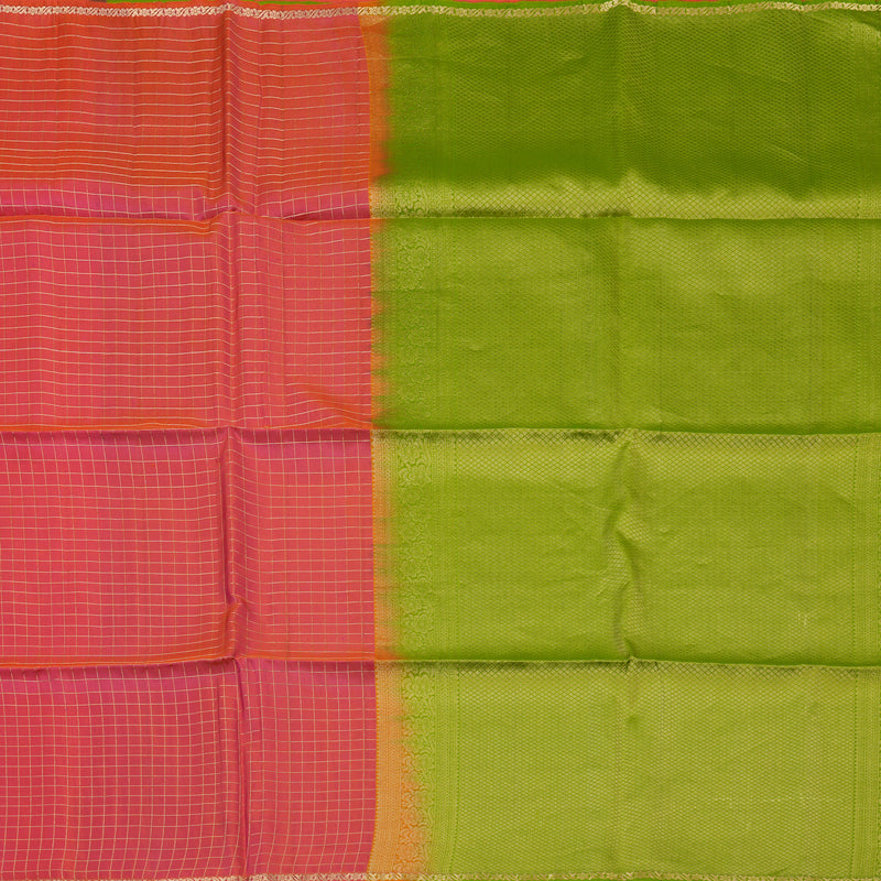 Hayagrivas Orangish-Pink Handloom Soft Silk Saree KBF108D1-1