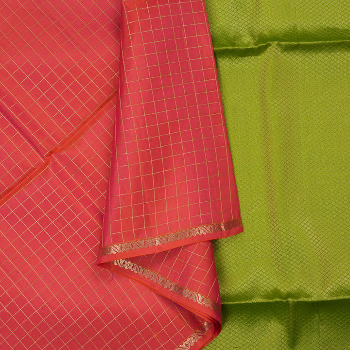 Hayagrivas Orangish-Pink Handloom Soft Silk Saree KBF108D1-1