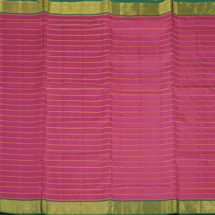 Hayagrivas Handloom Persian Pink Ten Yards Silk Saree with Dark Green Border KBF10D2-1