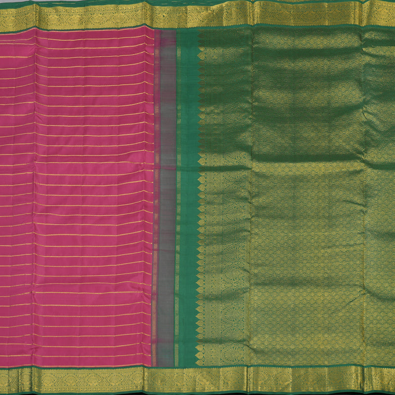 Hayagrivas Handloom Persian Pink Ten Yards Silk Saree with Dark Green Border KBF10D2-1