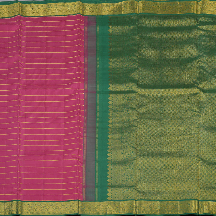 Hayagrivas Handloom Persian Pink Ten Yards Silk Saree with Dark Green Border KBF10D2-1