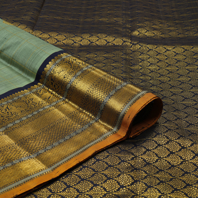 Hayagrivas Handloom Cement Green Kanjivaram Silk Saree with Karum Neelam Border KBF110D3-1