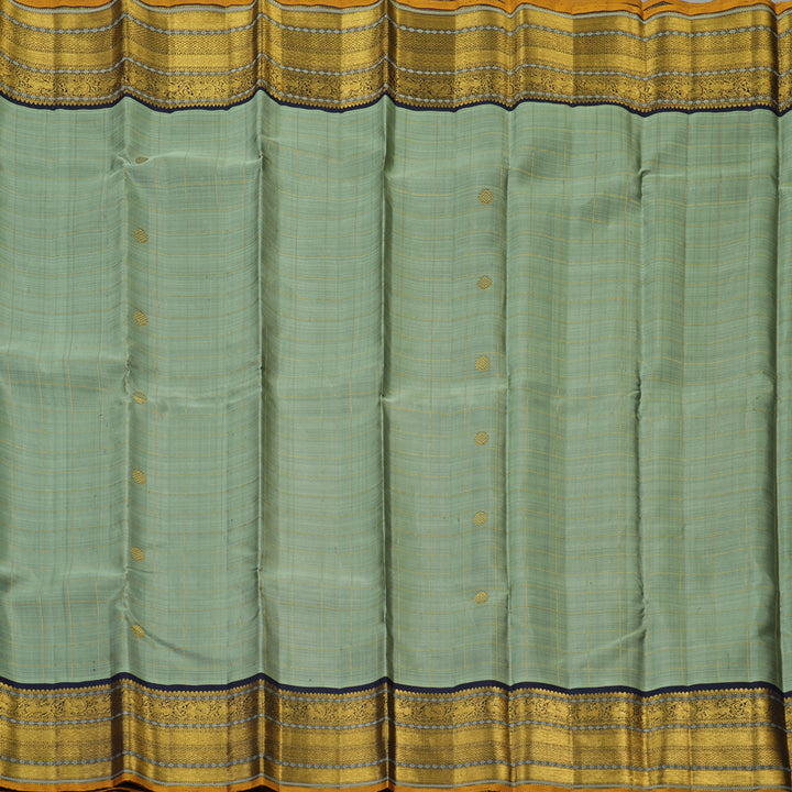 Hayagrivas Handloom Cement Green Kanjivaram Silk Saree with Karum Neelam Border KBF110D3-1