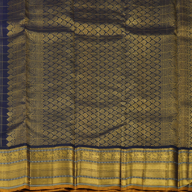 Hayagrivas Handloom Cement Green Kanjivaram Silk Saree with Karum Neelam Border KBF110D3-1