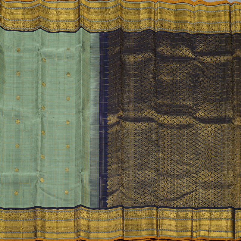 Hayagrivas Handloom Cement Green Kanjivaram Silk Saree with Karum Neelam Border KBF110D3-1