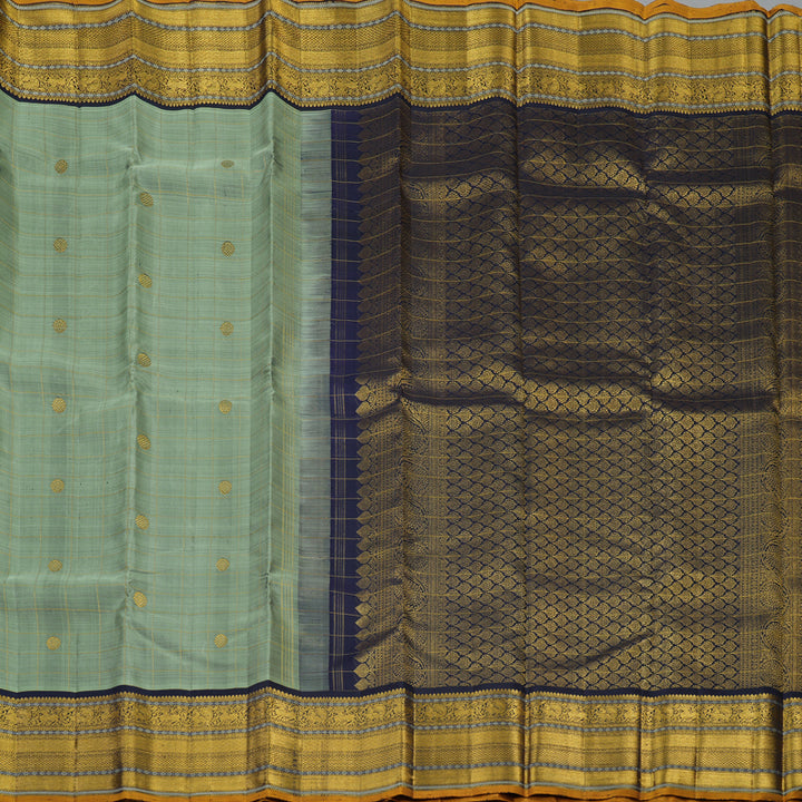 Hayagrivas Handloom Cement Green Kanjivaram Silk Saree with Karum Neelam Border KBF110D3-1